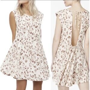 Free‎ People Dress Womens XS Fake Love Printed Cap Sleeve Mini Brown Pink